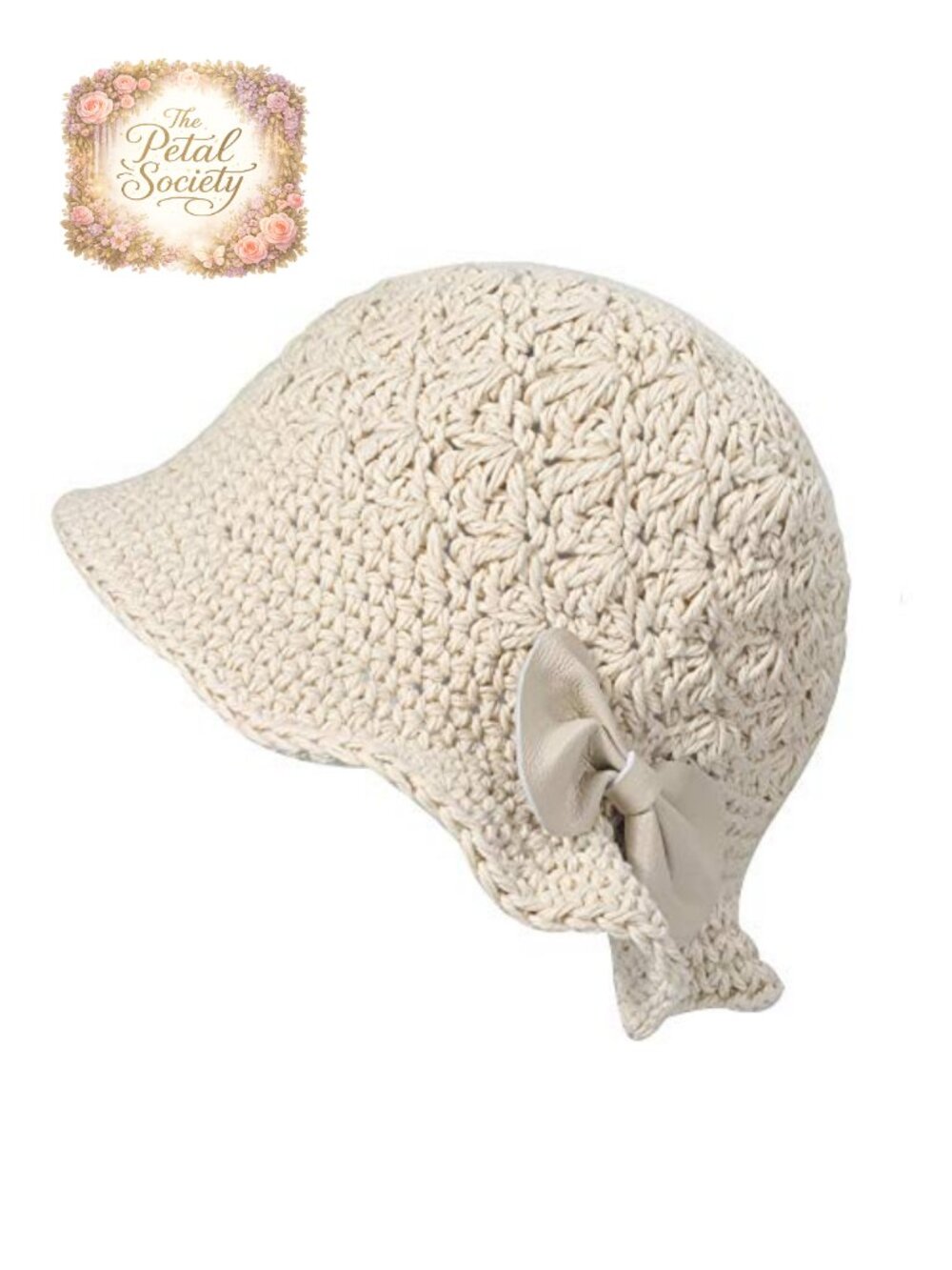 Handmade Cotton Knit Bucket Hat with Leather Bowknot